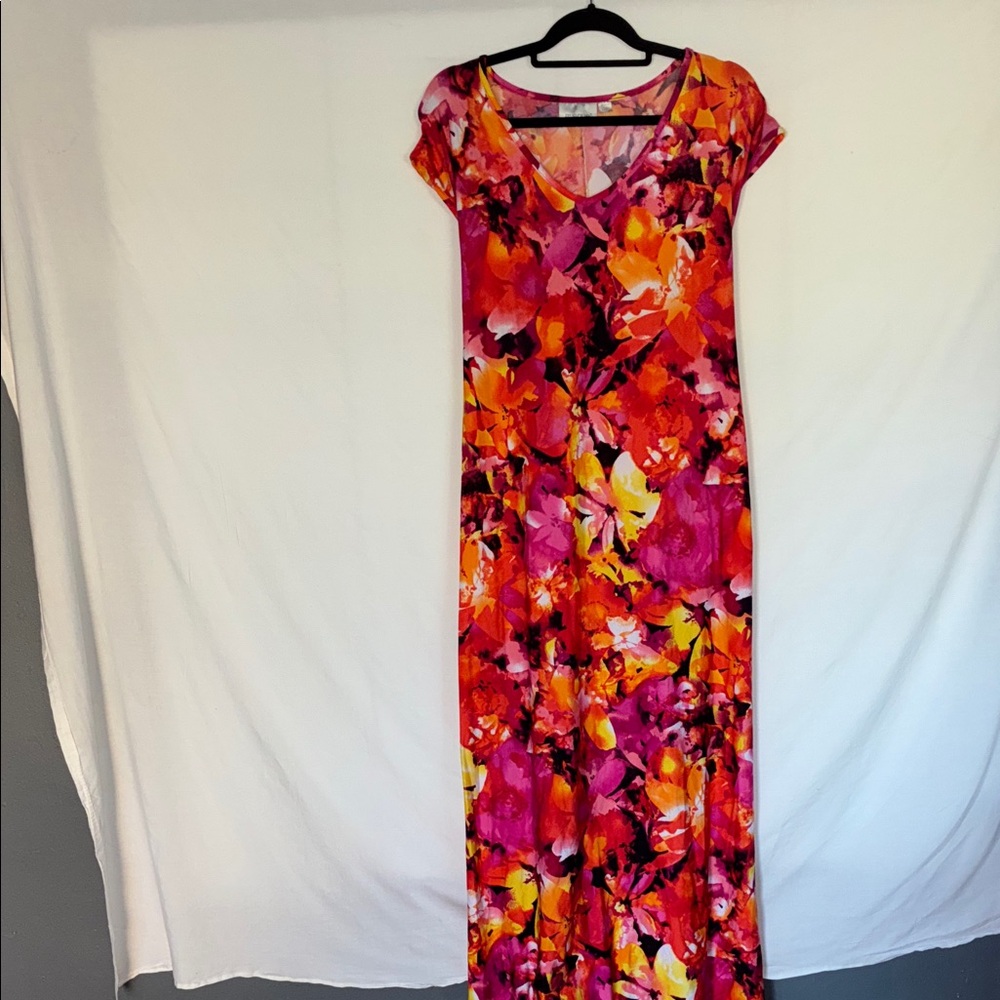 Avenue Vibrant Floral Maxi Dress - Pink and Orange